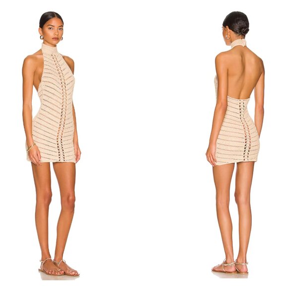 Camila Coelho Lyssa Hand Crochet Halter Backless Mini Dress - Size Small - NWT - Picture 1 of 7